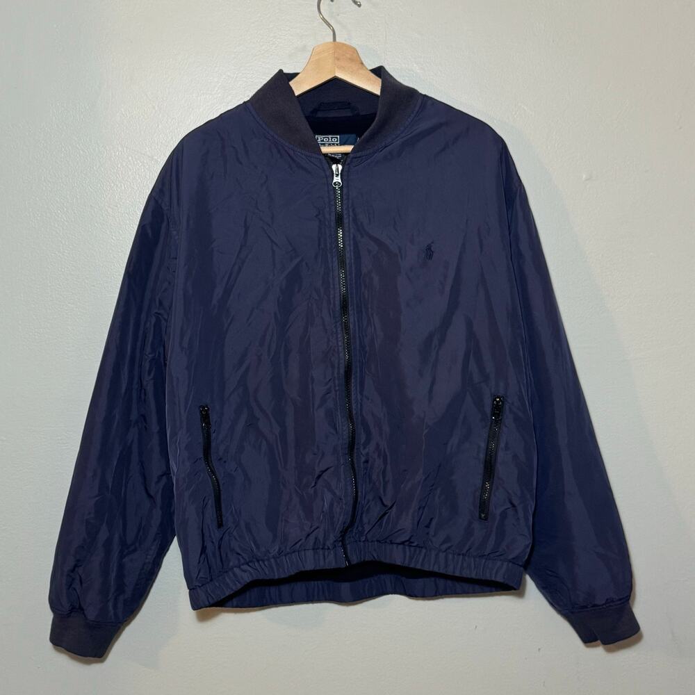 Vintage Men's Size L Polo Ralph Lauren Navy Harrington Bomber Jacket Windbreaker